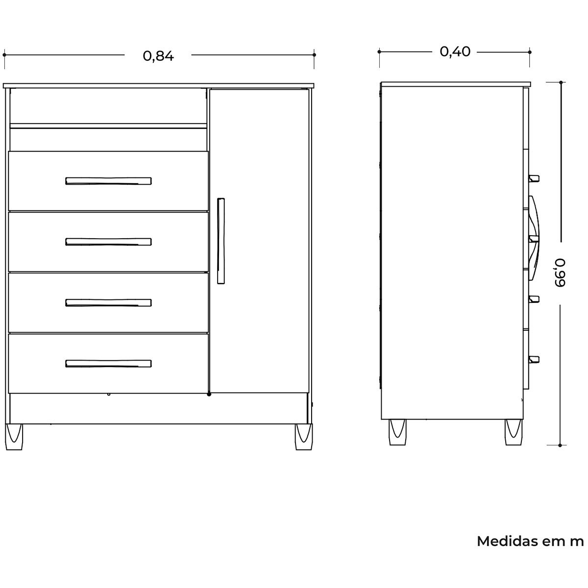 Cômoda Sapateira 4 Gavetas 1 Porta Nicho Duquesa Branco/Quadriflex