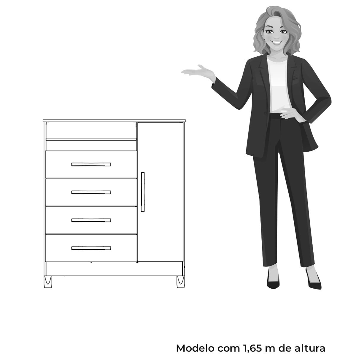 Cômoda Sapateira 4 Gavetas 1 Porta Nicho Duquesa Branco/Quadriflex