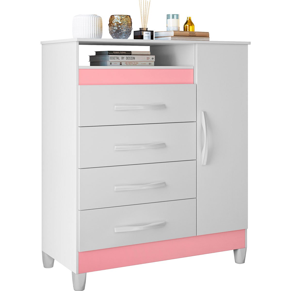 Cômoda Sapateira 4 Gavetas 1 Porta Nicho Duquesa Branco/Quadriflex