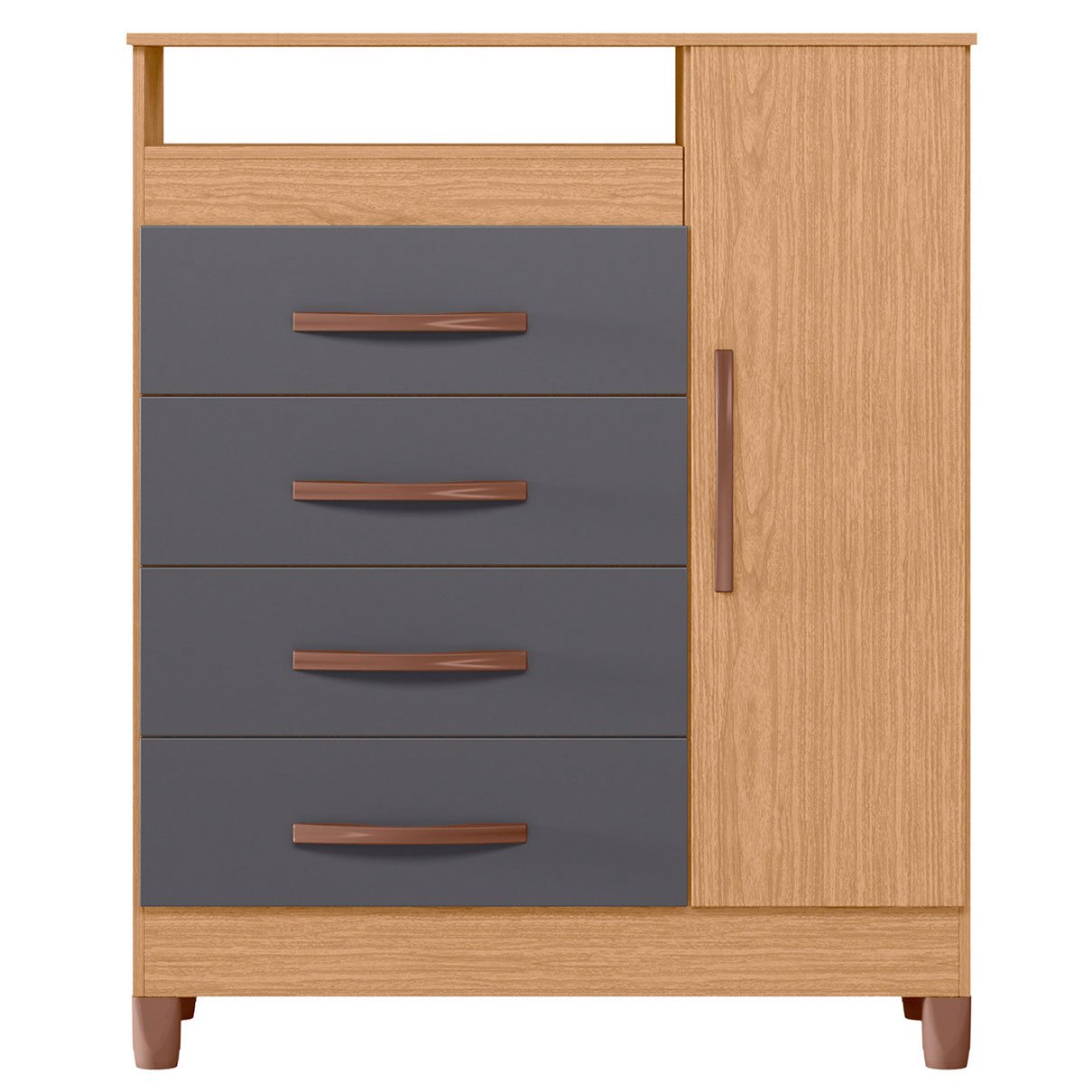 Cômoda Sapateira 4 Gavetas 1 Porta Nicho Duquesa Freijó/Titanium