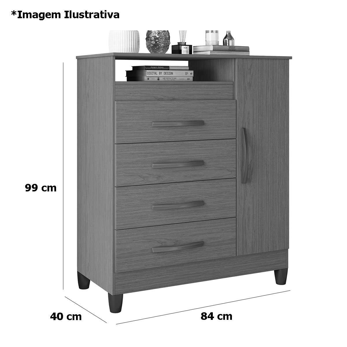 Cômoda Sapateira 4 Gavetas 1 Porta Nicho Duquesa Freijó/Titanium