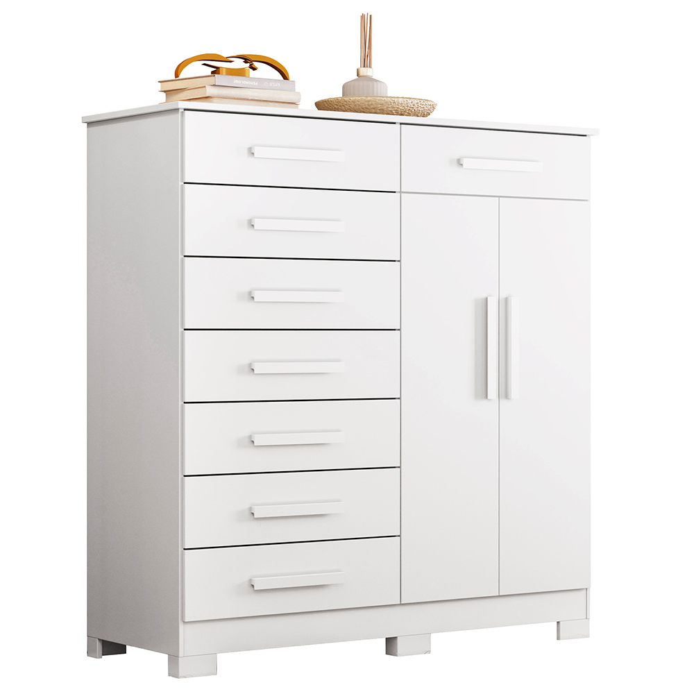 Cômoda Sapateira 8 Gavetas 2 Portas 125cm Verona Branco - Albatroz