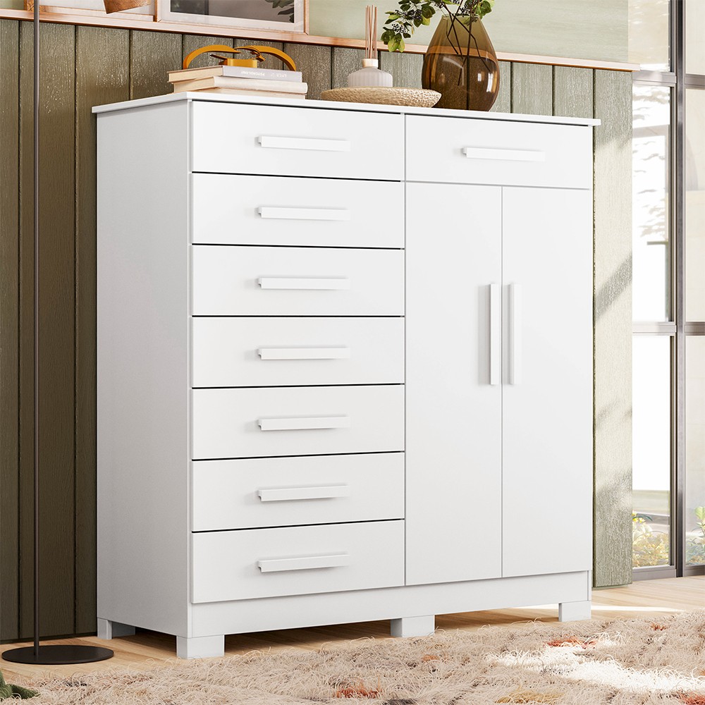 Cômoda Sapateira 8 Gavetas 2 Portas 125cm Verona Branco - Albatroz