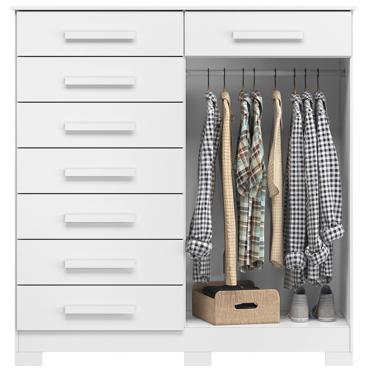 Cômoda Sapateira Alta Julieta 8 Gavetas 2 Portas Branco