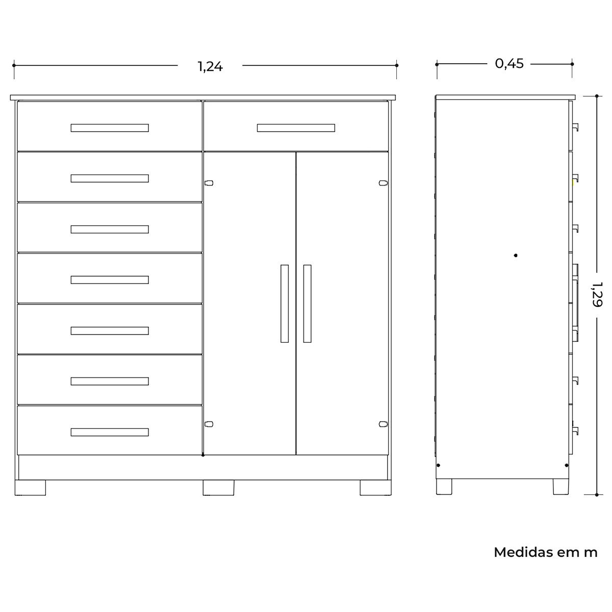 Cômoda Sapateira Alta Julieta 8 Gavetas 2 Portas Branco