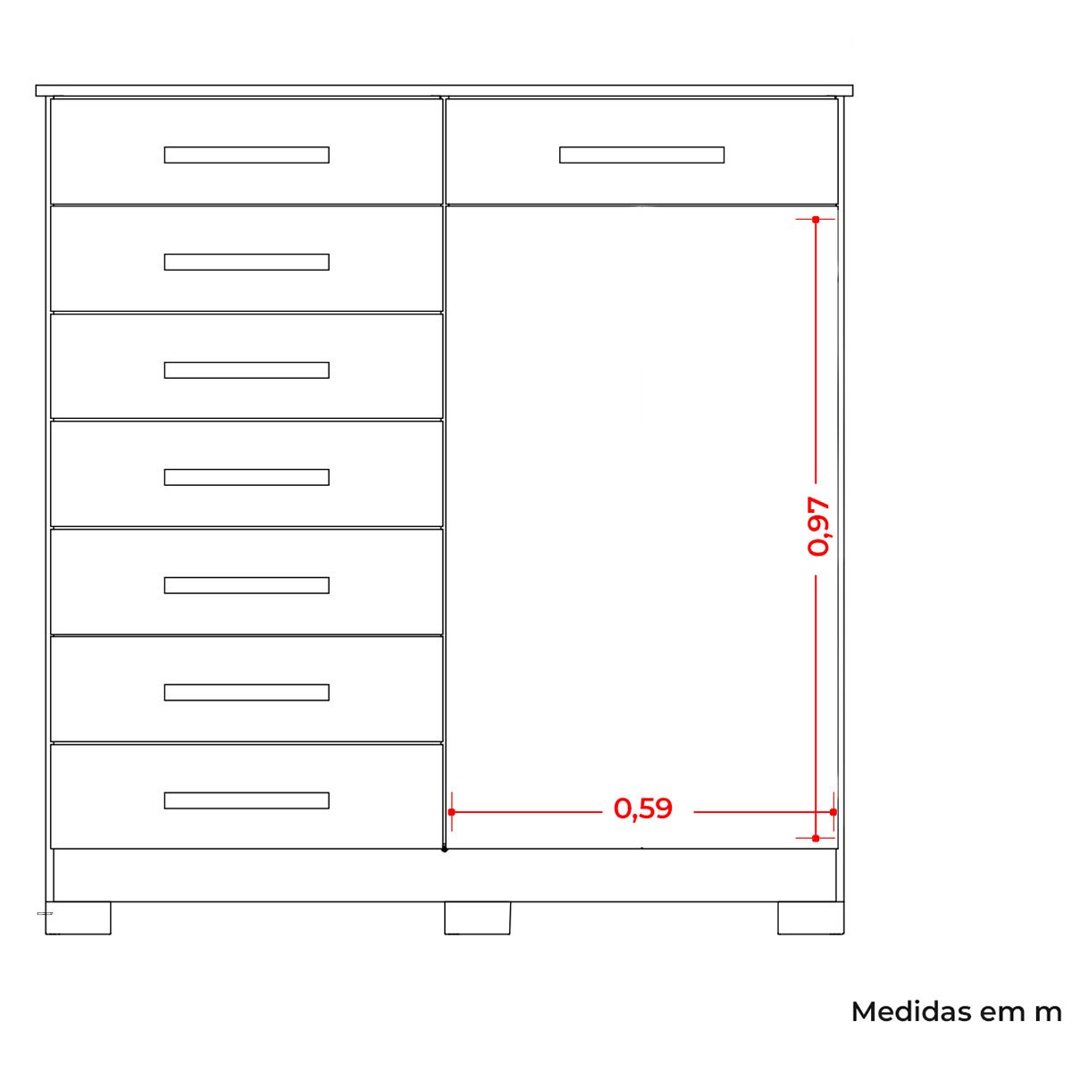 Cômoda Sapateira Alta Julieta 8 Gavetas 2 Portas Branco