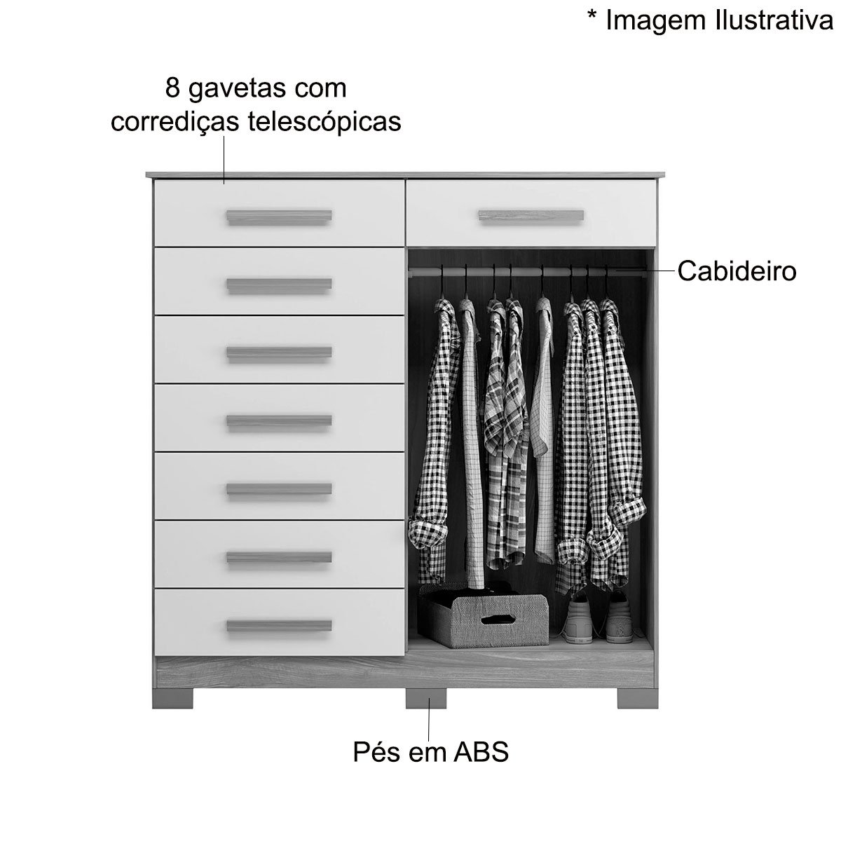 Cômoda Sapateira Alta Julieta 8 Gavetas 2 Portas Cinamomo