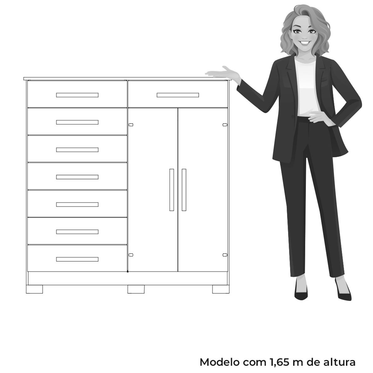 Cômoda Sapateira Alta Julieta 8 Gavetas 2 Portas Cinamomo