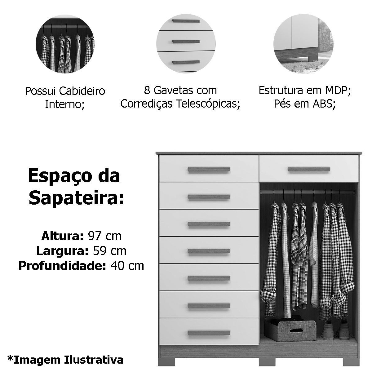 Cômoda Sapateira Alta Julieta 8 Gavetas 2 Portas Cinamomo/Off White