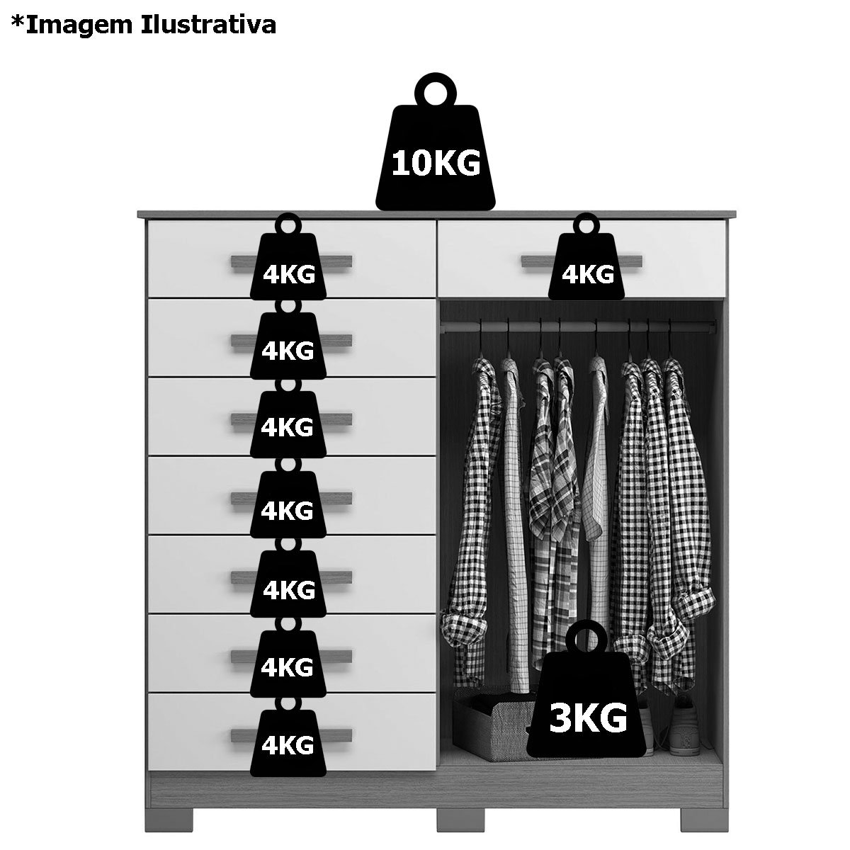Cômoda Sapateira Alta Julieta 8 Gavetas 2 Portas Cinamomo/Off White