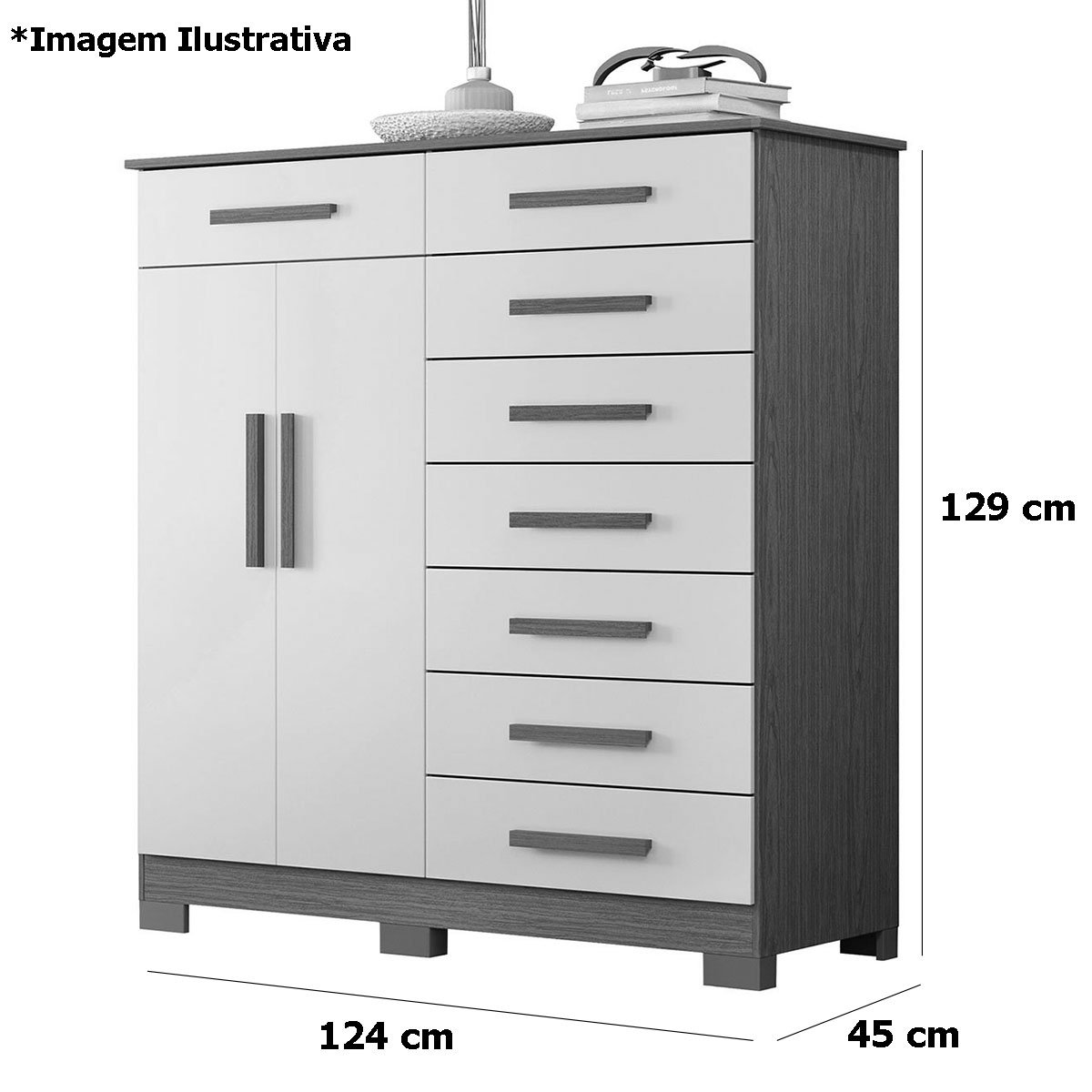 Cômoda Sapateira Alta Julieta 8 Gavetas 2 Portas Freijó/Titanium