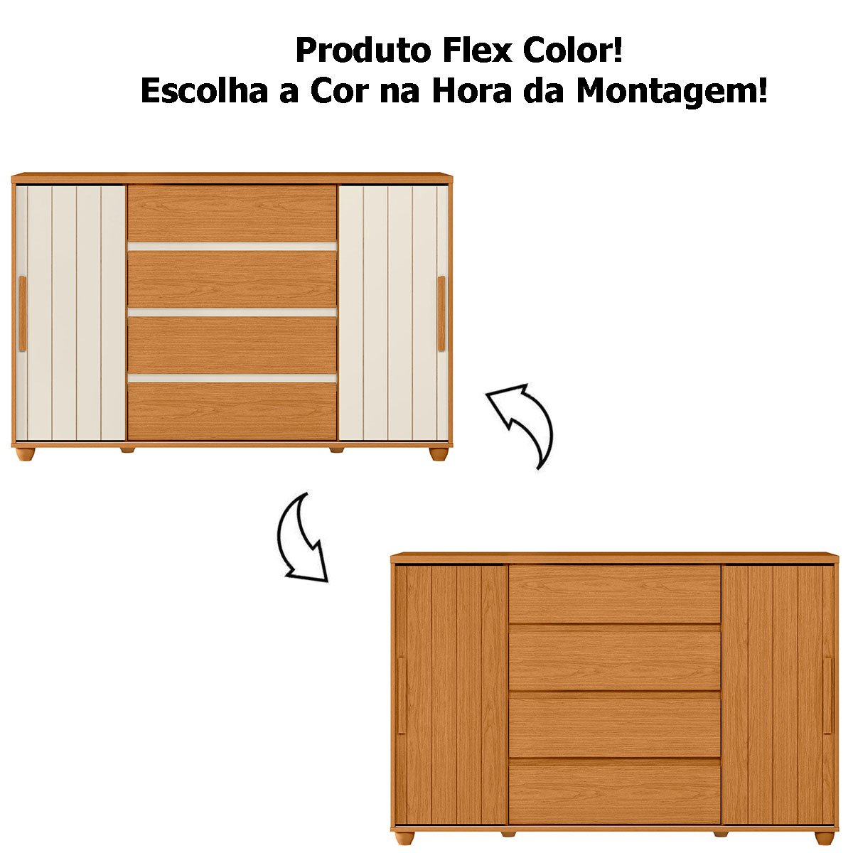 Cômoda Sapateira Grande 4 Gavetas 2 Portas Flex Evidência Cinamomo/Off White