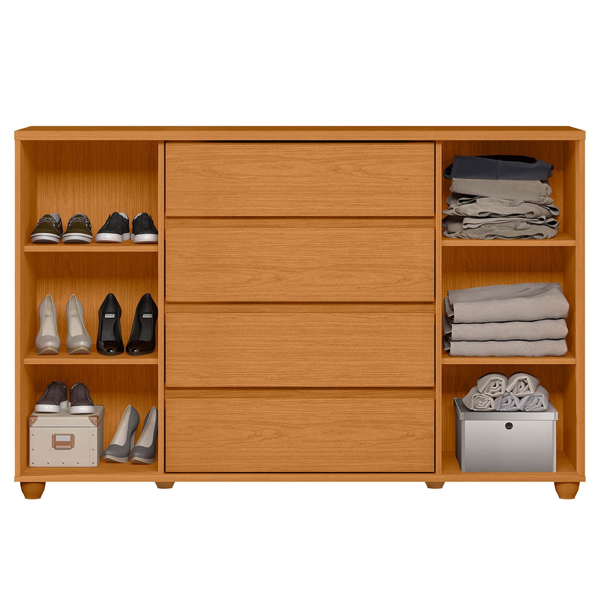 Cômoda Sapateira Grande 4 Gavetas 2 Portas Flex Evidência Cinamomo/Off White