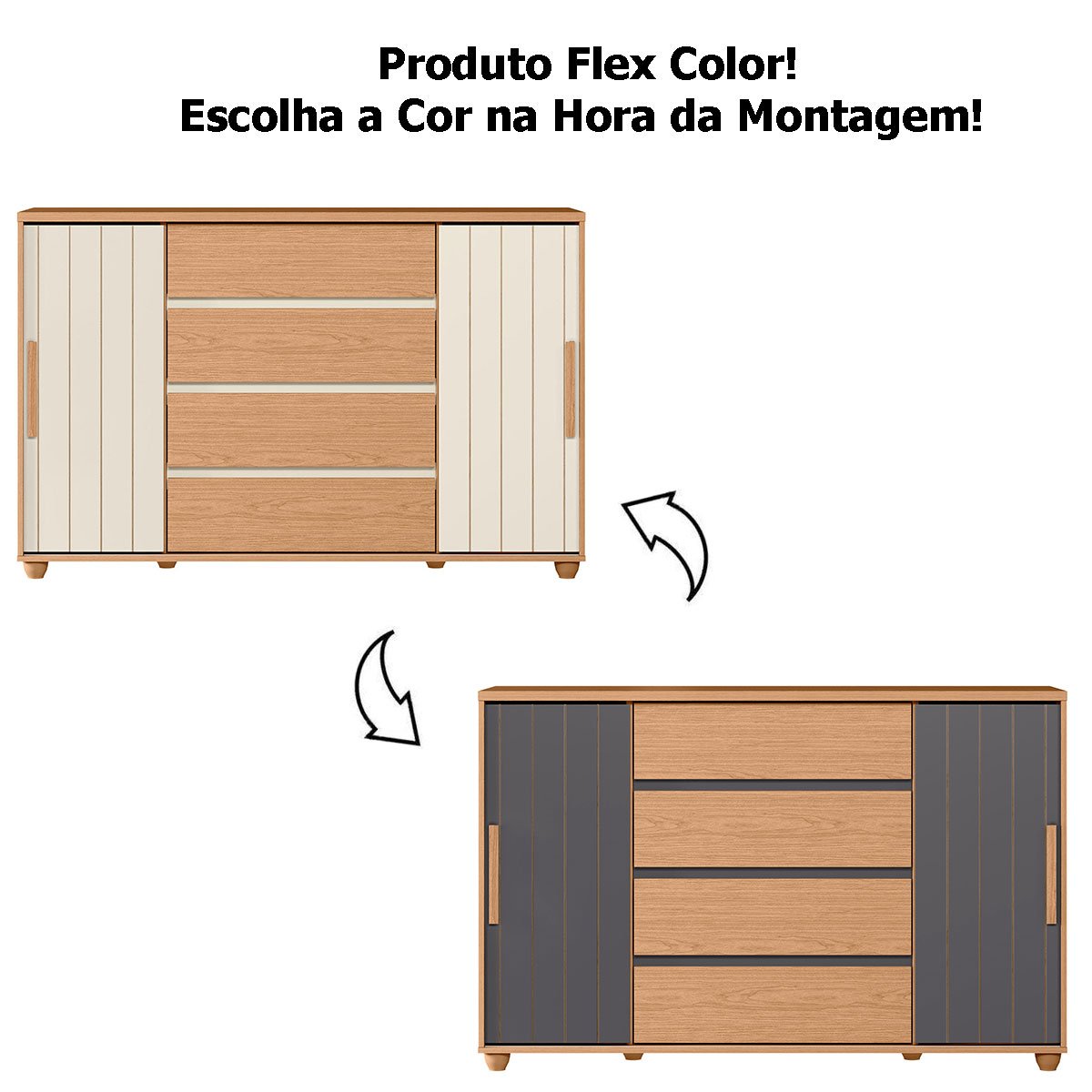 Cômoda Sapateira Grande 4 Gavetas 2 Portas Flex Evidência Freijó/Off White/Titanium