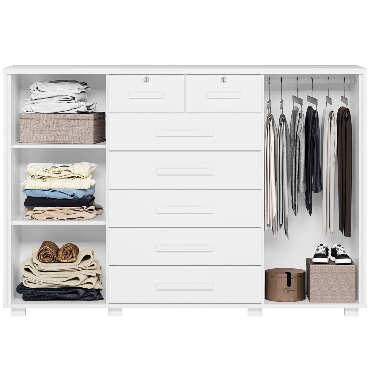 Cômoda Sapateira Grande 7 Gavetas 2 Portas MDP/MDF Santana Branco