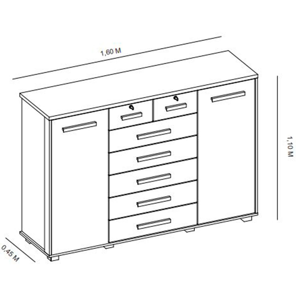 Cômoda Sapateira Grande 7 Gavetas 2 Portas MDP/MDF Santana Branco