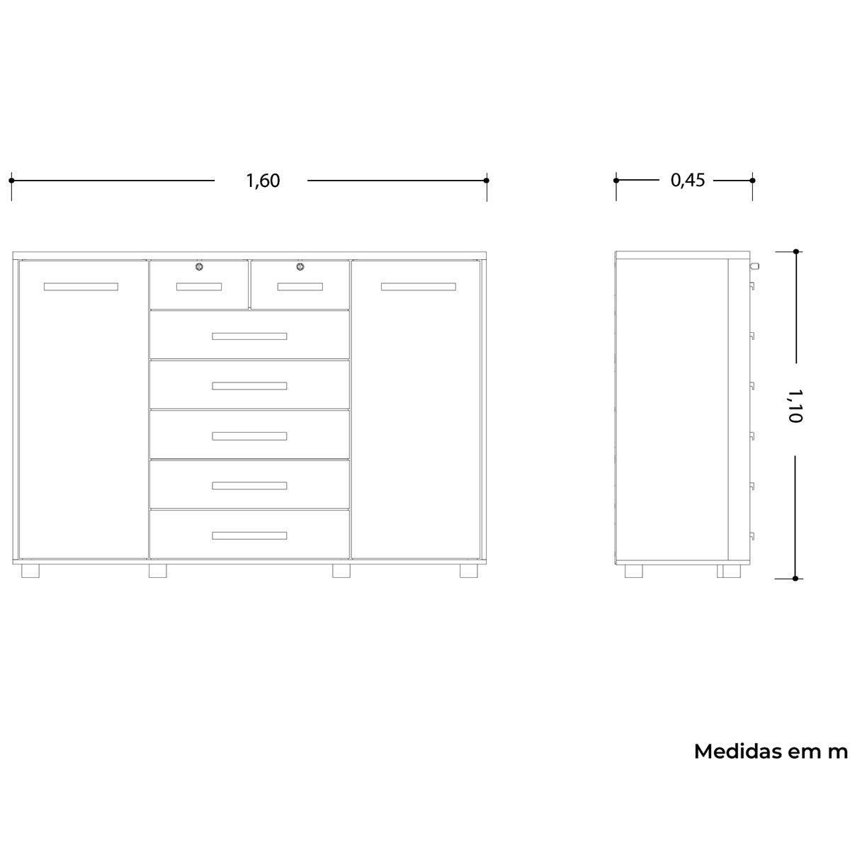 Cômoda Sapateira Grande 7 Gavetas 2 Portas MDP/MDF Santana Branco