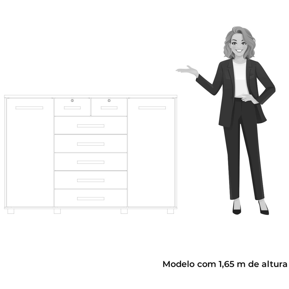 Cômoda Sapateira Grande 7 Gavetas 2 Portas MDP/MDF Santana Branco
