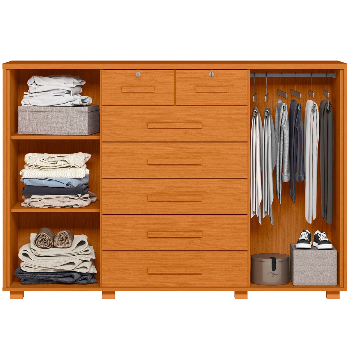 Cômoda Sapateira Grande 7 Gavetas 2 Portas MDP/MDF Santana Cinamomo