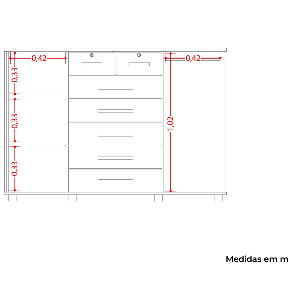 Cômoda Sapateira Grande 7 Gavetas 2 Portas MDP/MDF Santana Freijó/Off White