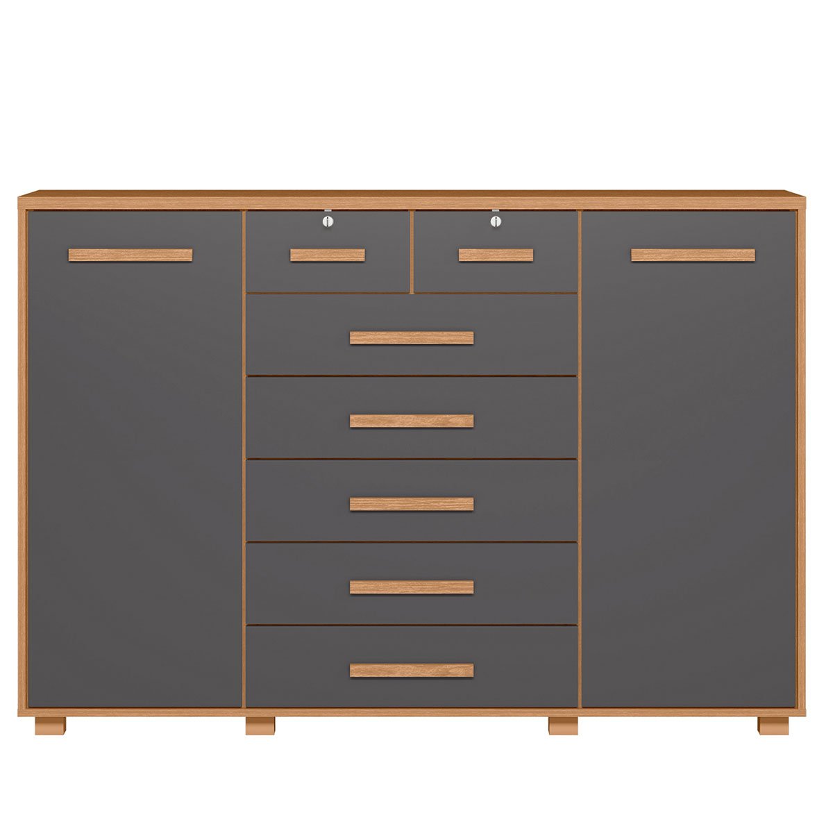 Cômoda Sapateira Grande 7 Gavetas 2 Portas MDP/MDF Santana Freijó/Titanium