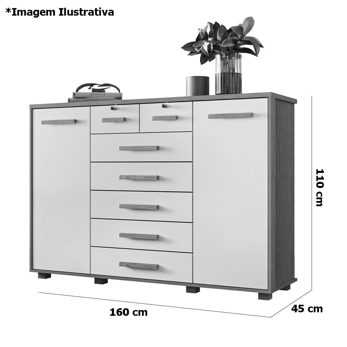 Cômoda Sapateira Grande 7 Gavetas 2 Portas MDP/MDF Santana Freijó/Titanium