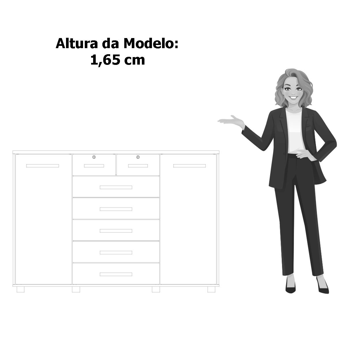 Cômoda Sapateira Grande 7 Gavetas 2 Portas MDP/MDF Santana Freijó/Titanium