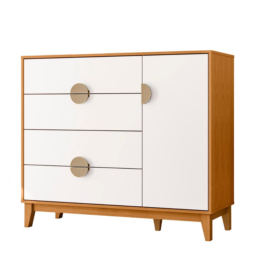 Cômoda Sapateira Ipe Quarto com 4 Gavetas e 1 Porta Cinamomo/Branco