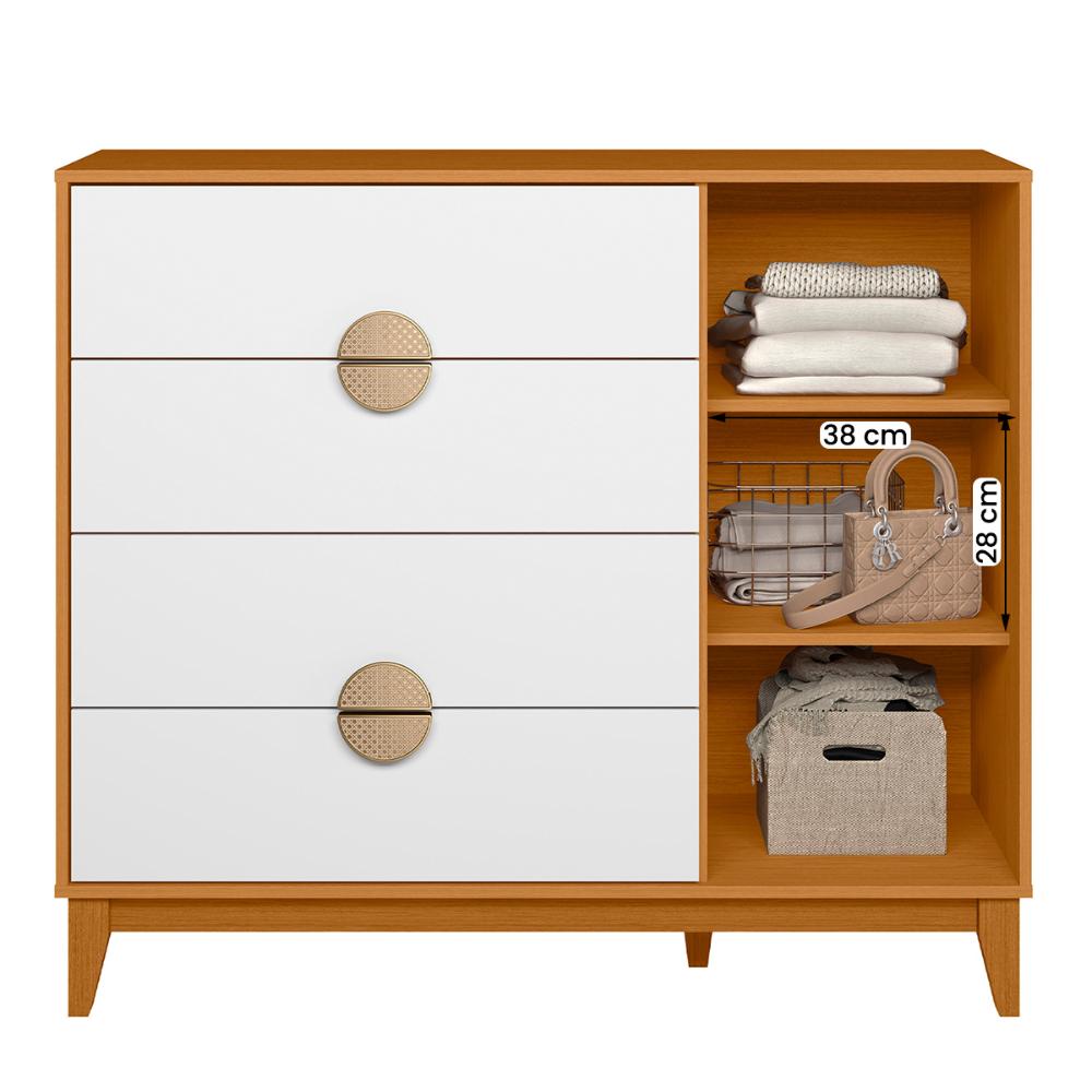 Cômoda Sapateira Ipe Quarto com 4 Gavetas e 1 Porta Cinamomo/Branco