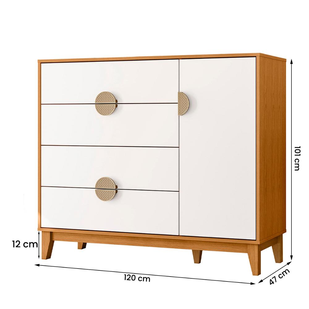 Cômoda Sapateira Ipe Quarto com 4 Gavetas e 1 Porta Cinamomo/Branco
