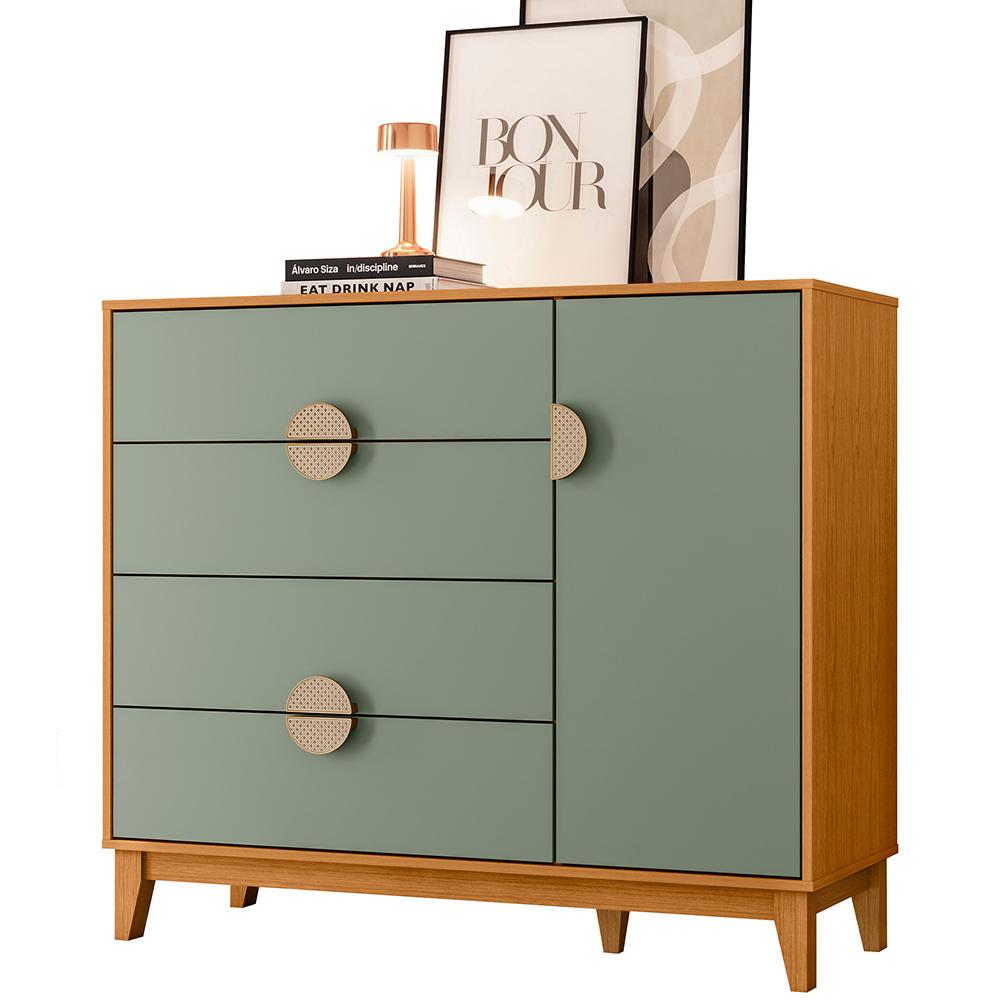Cômoda Sapateira Ipe Quarto com 4 Gavetas e 1 Porta Cinamomo/Salvia