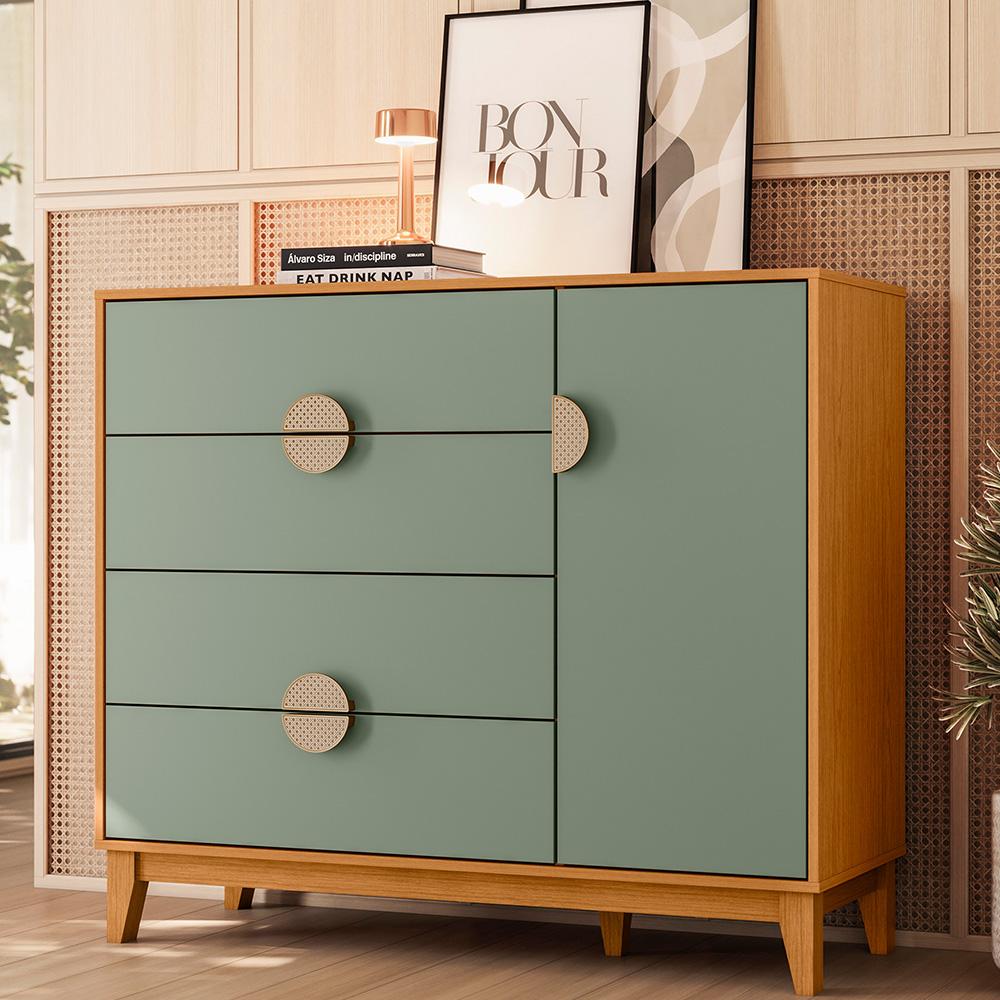 Cômoda Sapateira Ipe Quarto com 4 Gavetas e 1 Porta Cinamomo/Salvia