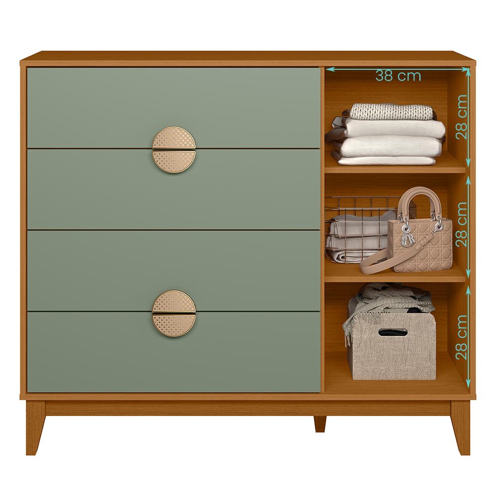 Cômoda Sapateira Ipe Quarto com 4 Gavetas e 1 Porta Cinamomo/Salvia