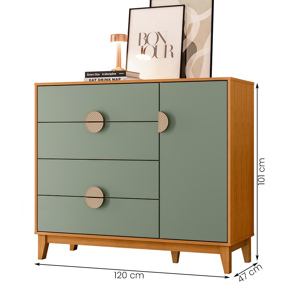 Cômoda Sapateira Ipe Quarto com 4 Gavetas e 1 Porta Cinamomo/Salvia