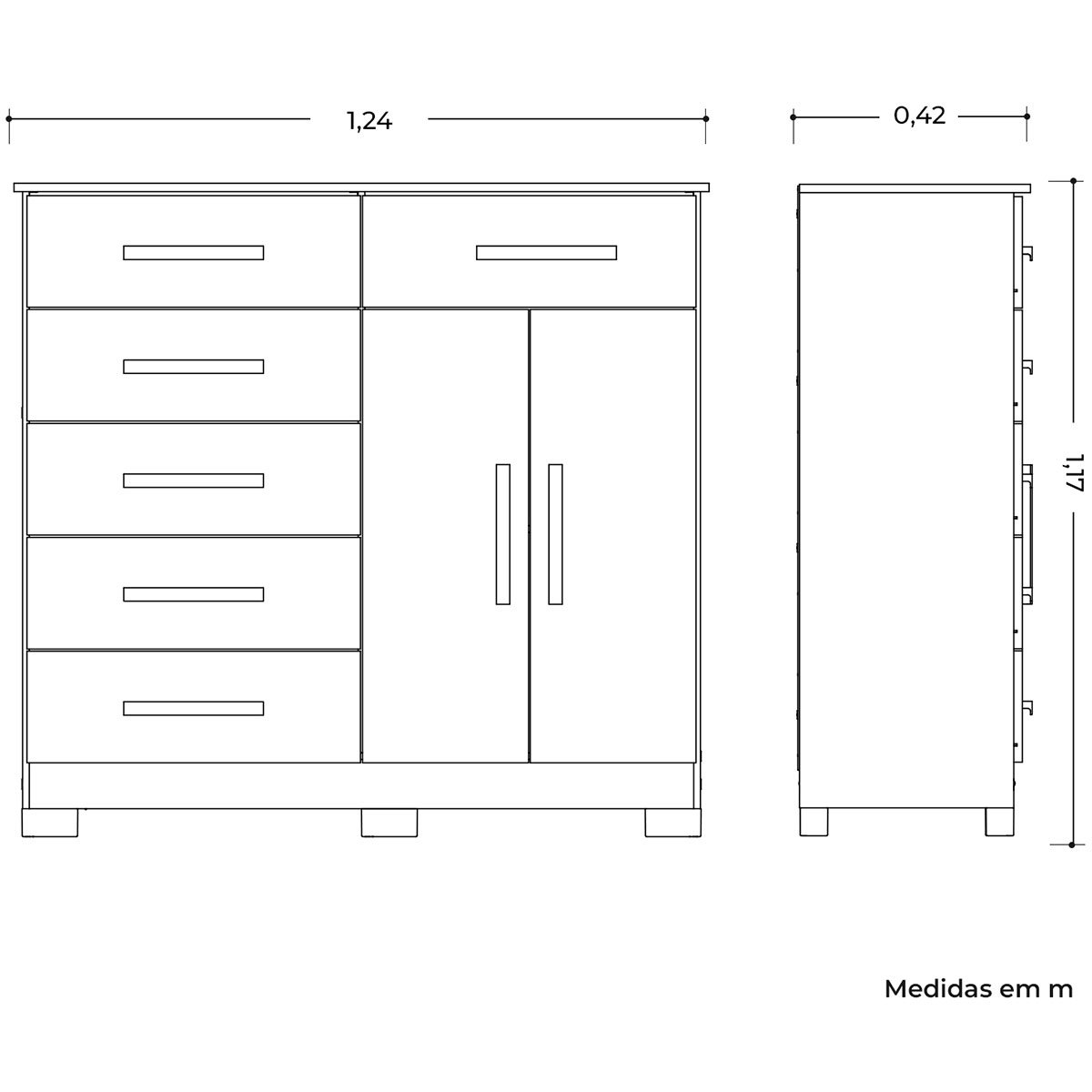 Cômoda Sapateira Mandarim 6 Gavetas 2 Portas MDP Branco