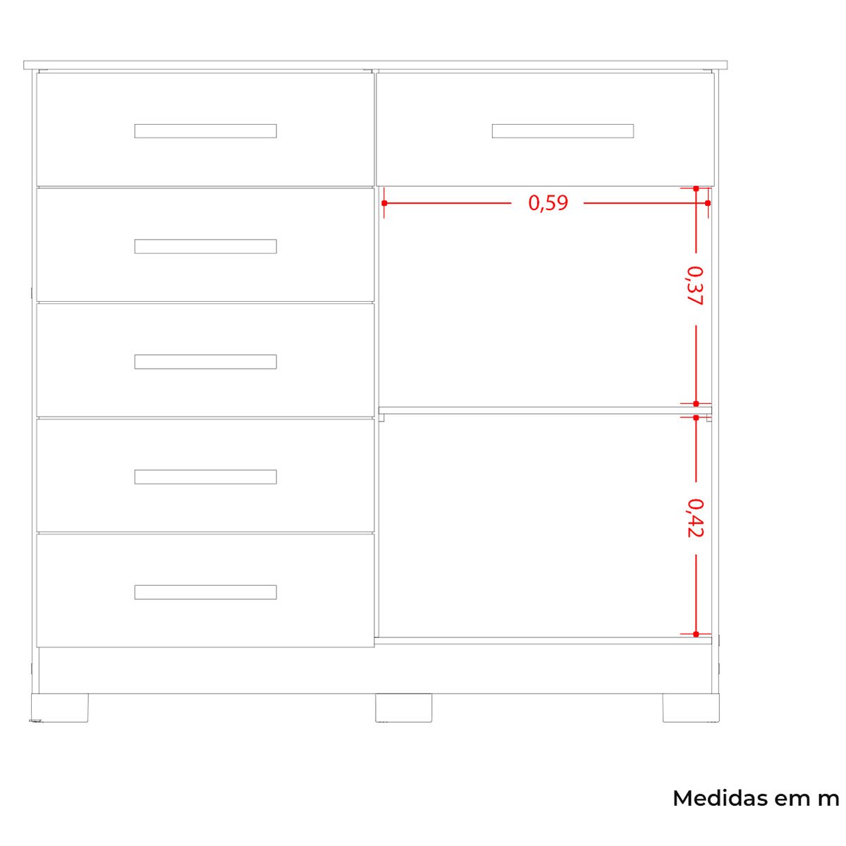 Cômoda Sapateira Mandarim 6 Gavetas 2 Portas MDP Branco