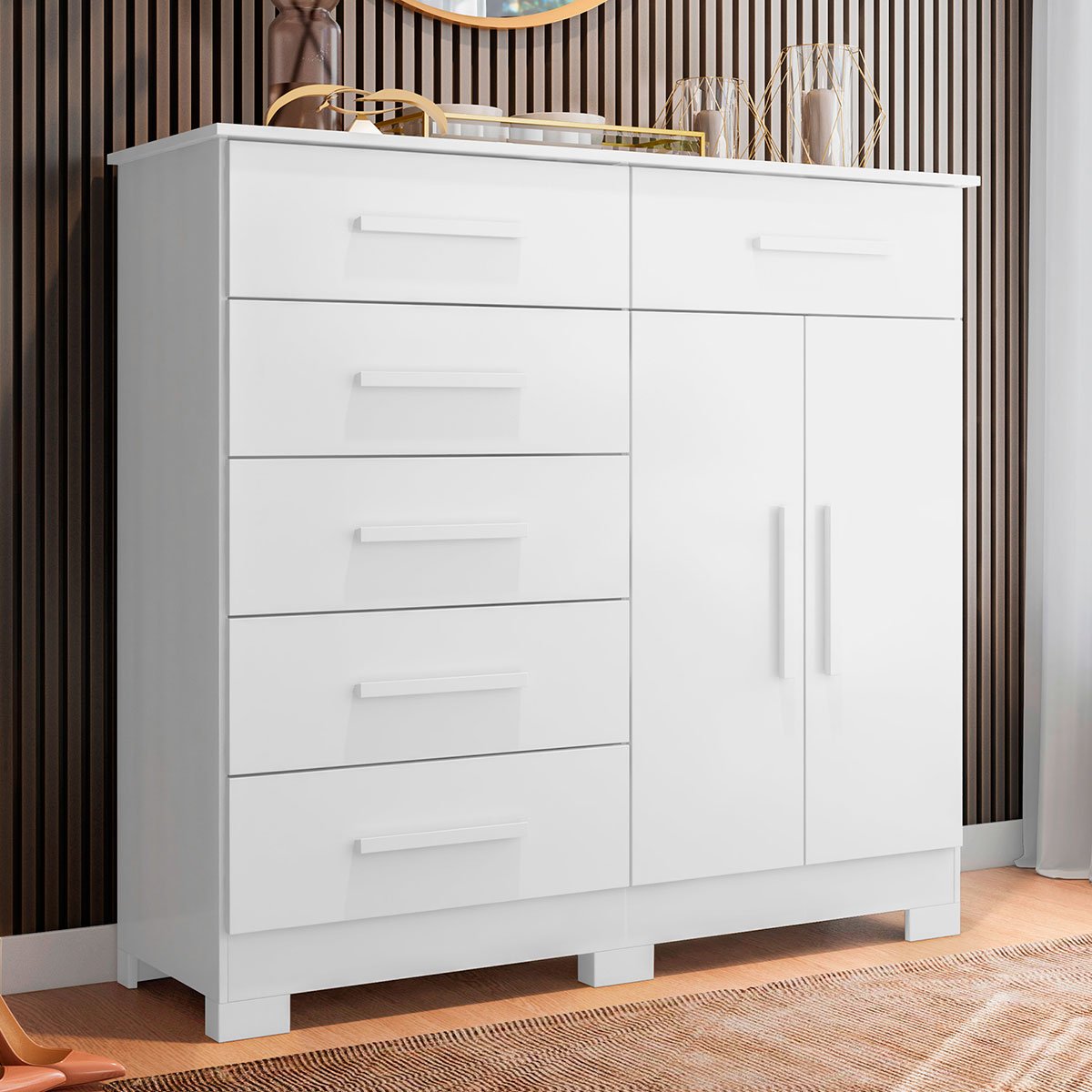 Cômoda Sapateira Mandarim 6 Gavetas 2 Portas MDP Branco