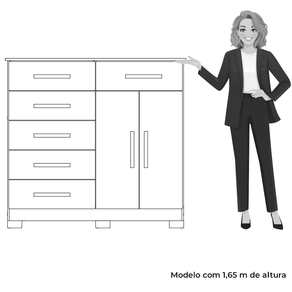Cômoda Sapateira Mandarim 6 Gavetas 2 Portas MDP Cinamomo