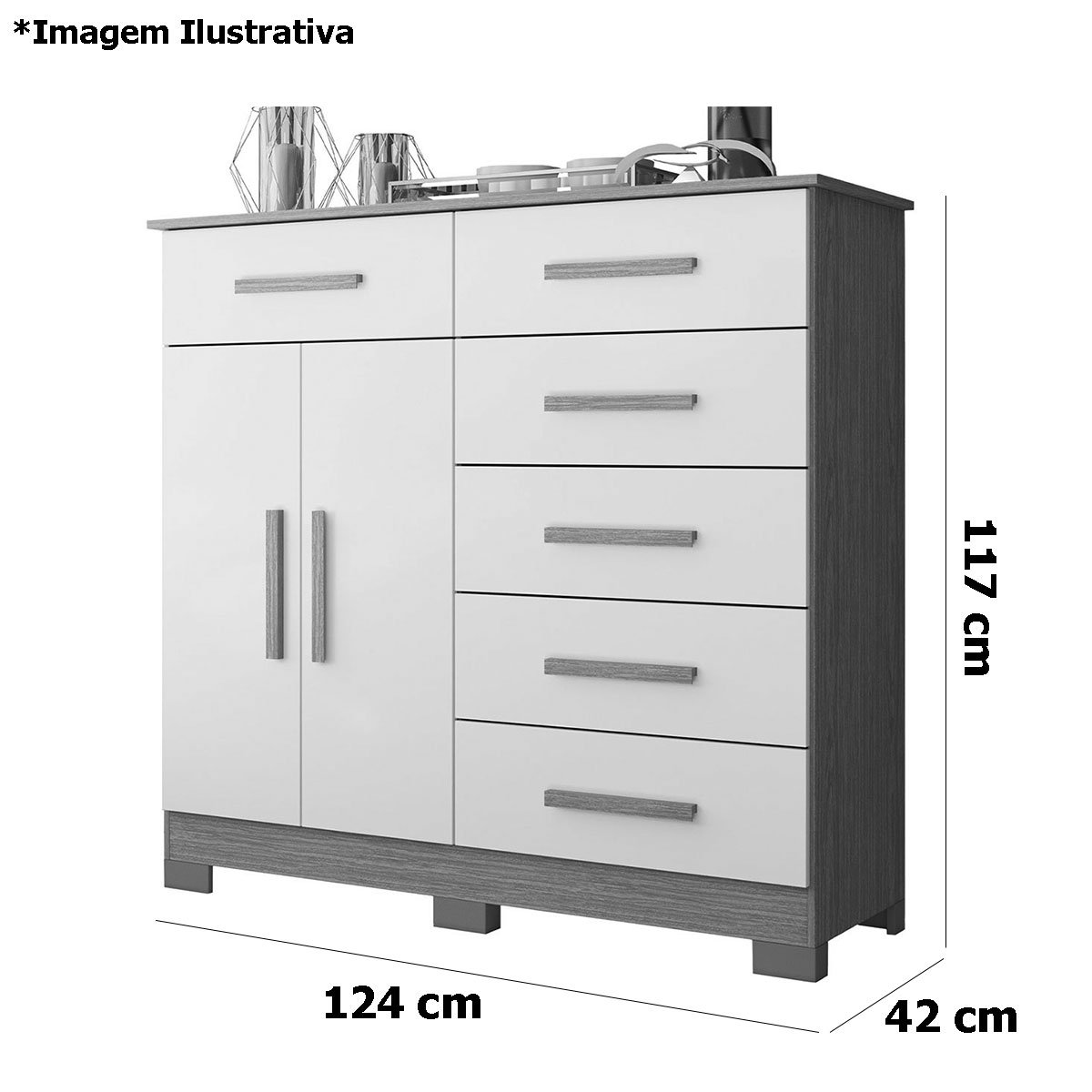 Cômoda Sapateira Mandarim 6 Gavetas 2 Portas MDP Freijó/Titanium