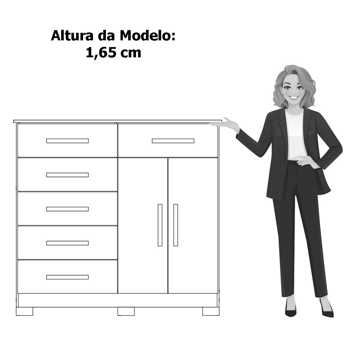 Cômoda Sapateira Mandarim 6 Gavetas 2 Portas MDP Freijó/Titanium