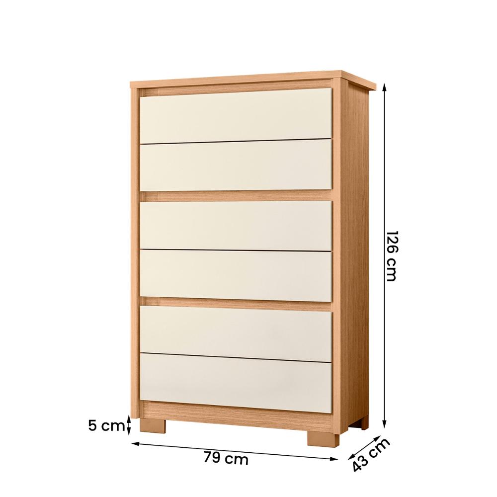Cômoda Unno 79cm 6 Gavetas com Pés Plástico Freijo/Off White