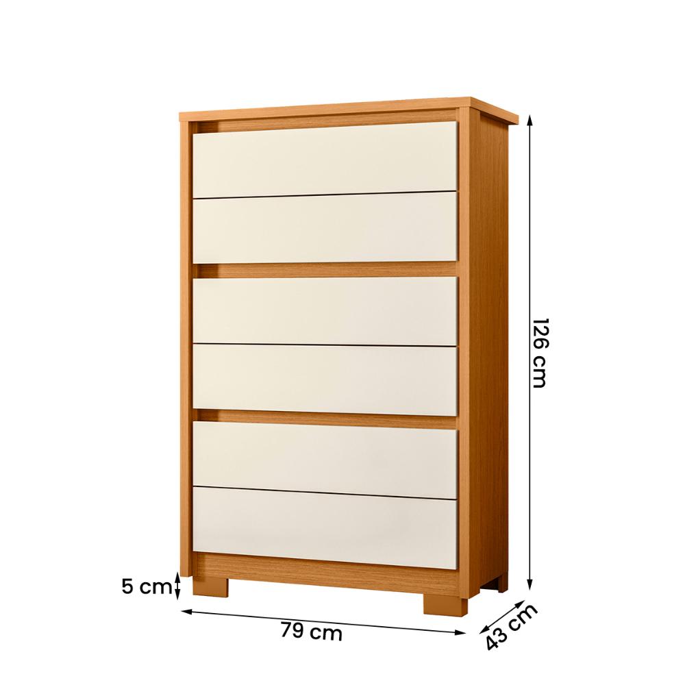 Cômoda Unno 79cm 6 Gavetas com Pés Plástico Off White/Cinamomo