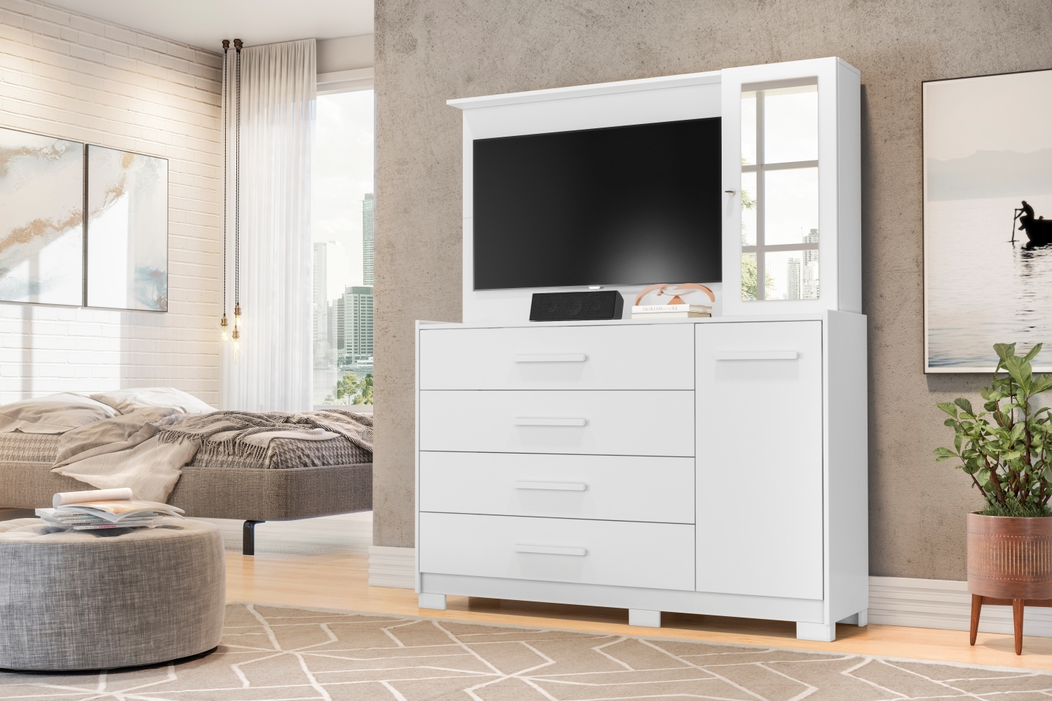 Cômoda Veneza Branco com Espelho