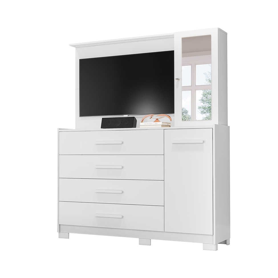 Cômoda com Painel para TV Ilhabela 2 Portas 4 Gavetas Branca