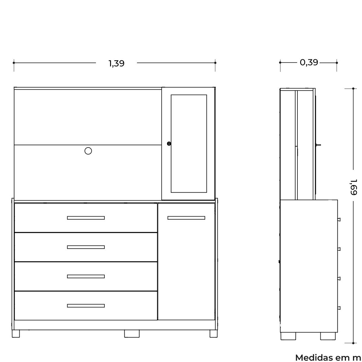 Cômoda com Painel para Tv 43" 4 Gavetas 2 Portas Ilha Bela Branco Fosco Liso