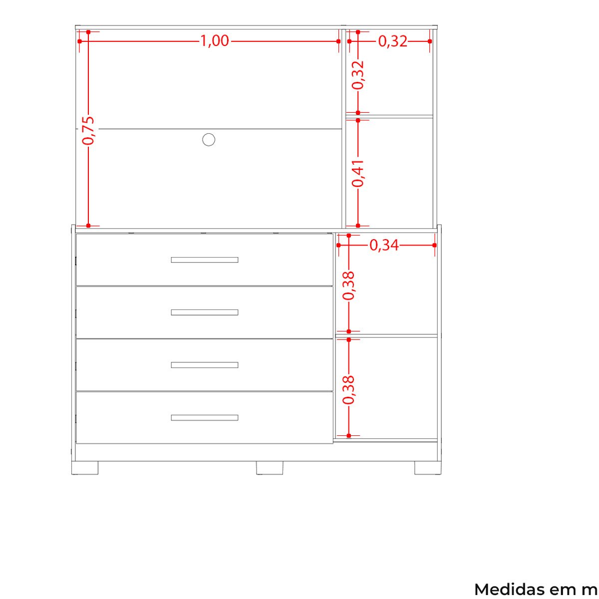 Cômoda com Painel para Tv 43" 4 Gavetas 2 Portas Ilha Bela Branco Fosco Liso