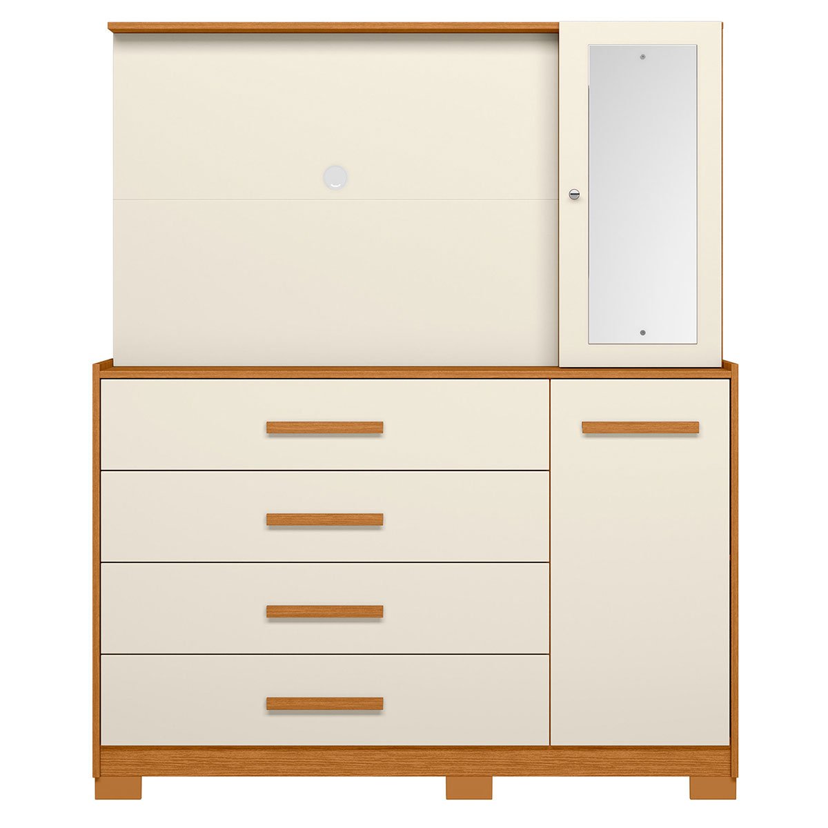 Cômoda com Painel para Tv 43" 4 Gavetas 2 Portas Ilha Bela Cinamomo/Off White