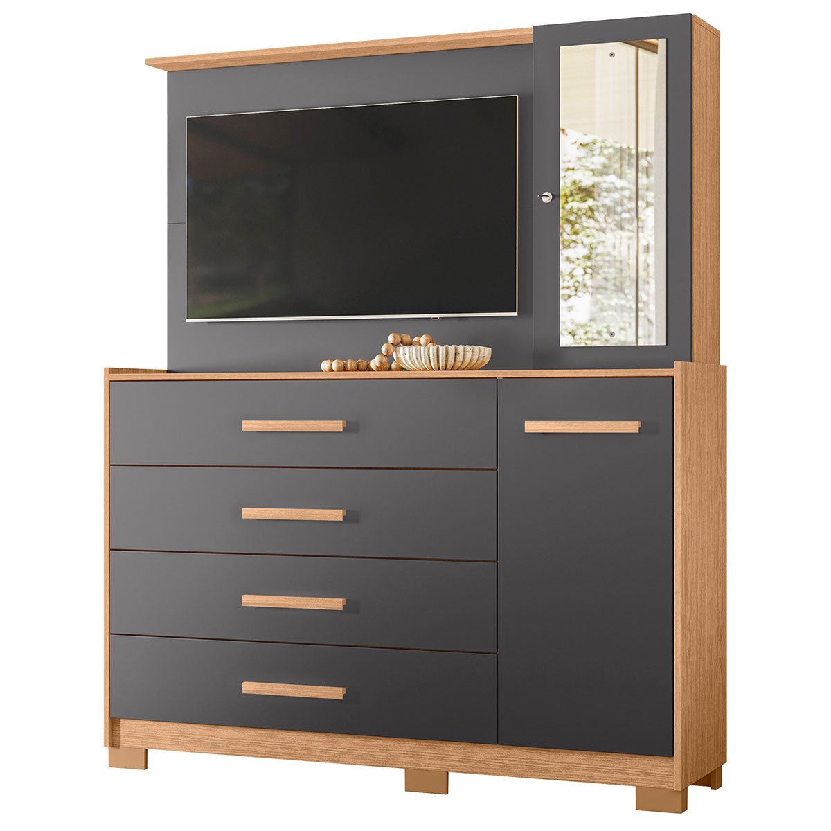 Cômoda com Painel para Tv 43" 4 Gavetas 2 Portas Ilha Bela Freijó/Titanium