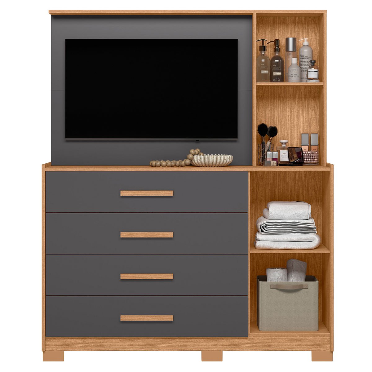 Cômoda com Painel para Tv 43" 4 Gavetas 2 Portas Ilha Bela Freijó/Titanium