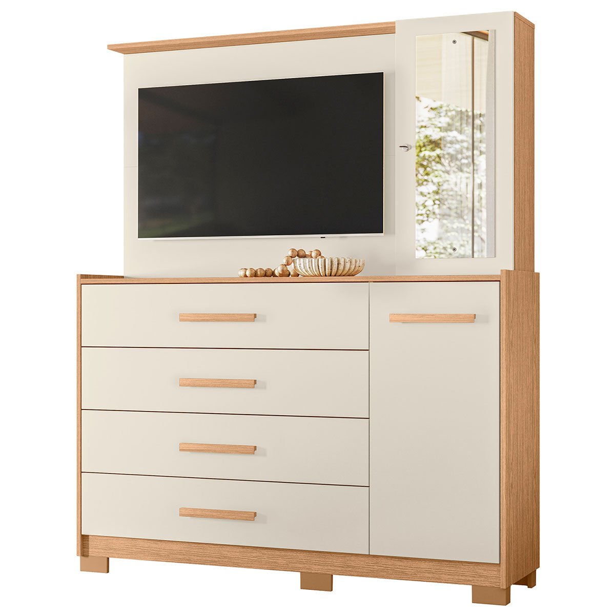 Cômoda com Painel para Tv 43" 4 Gavetas 2 Portas Ilha Bela Freijo/Off White